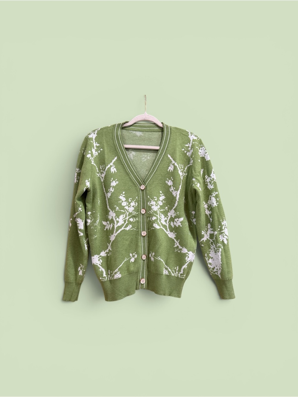 Women's Green V-Neck Button Cardigan Sweater